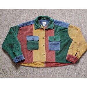 BDG Urban Outfitters Charley Corduroy Colorblock Cropped Botton Front Shirt XS